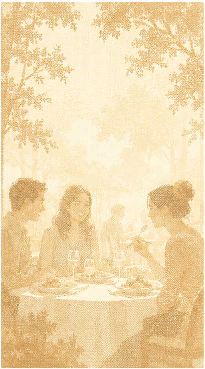 Illustration of showing an offer at the counter and being welcomed like a regular.